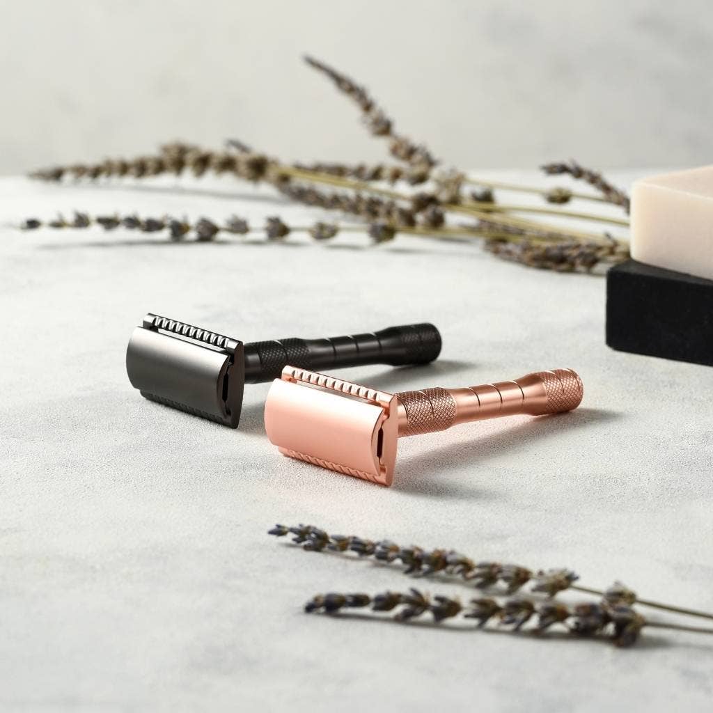 Barberhøvel + 10 blader - Rose gold - Lev Logisk