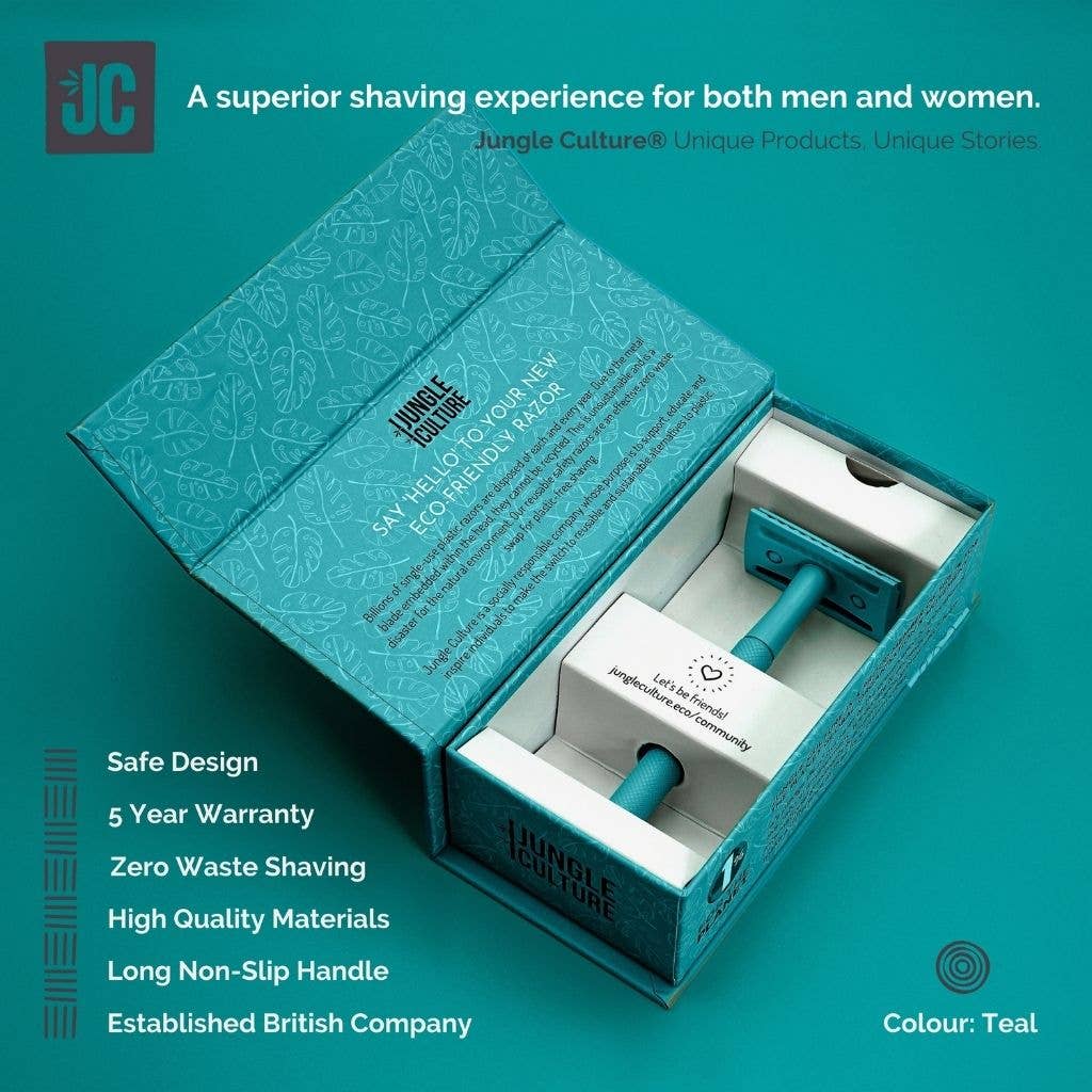 Barberhøvel + 10 stk barberblad - Teal - Lev Logisk
