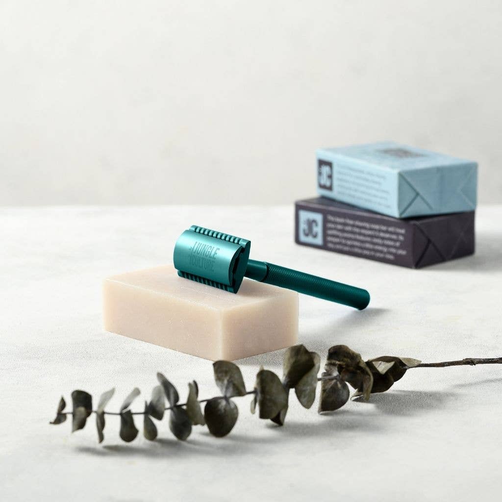 Barberhøvel + 10 stk barberblad - Teal - Lev Logisk