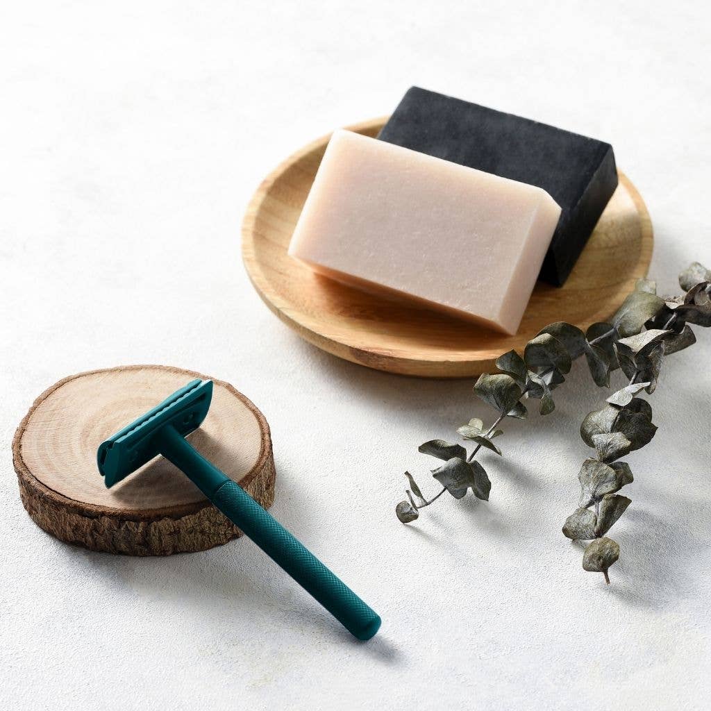 Barberhøvel + 10 stk barberblad - Teal - Lev Logisk