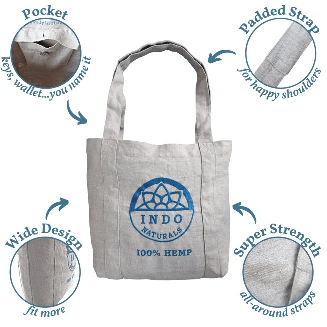 Handlenett TOTE bag 100% hamp - Lev Logisk
