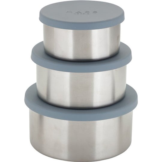 Haps STORE bokser i rustfritt stål med lokk i silikon 3 - pk - Velg farge - Lev Logisk