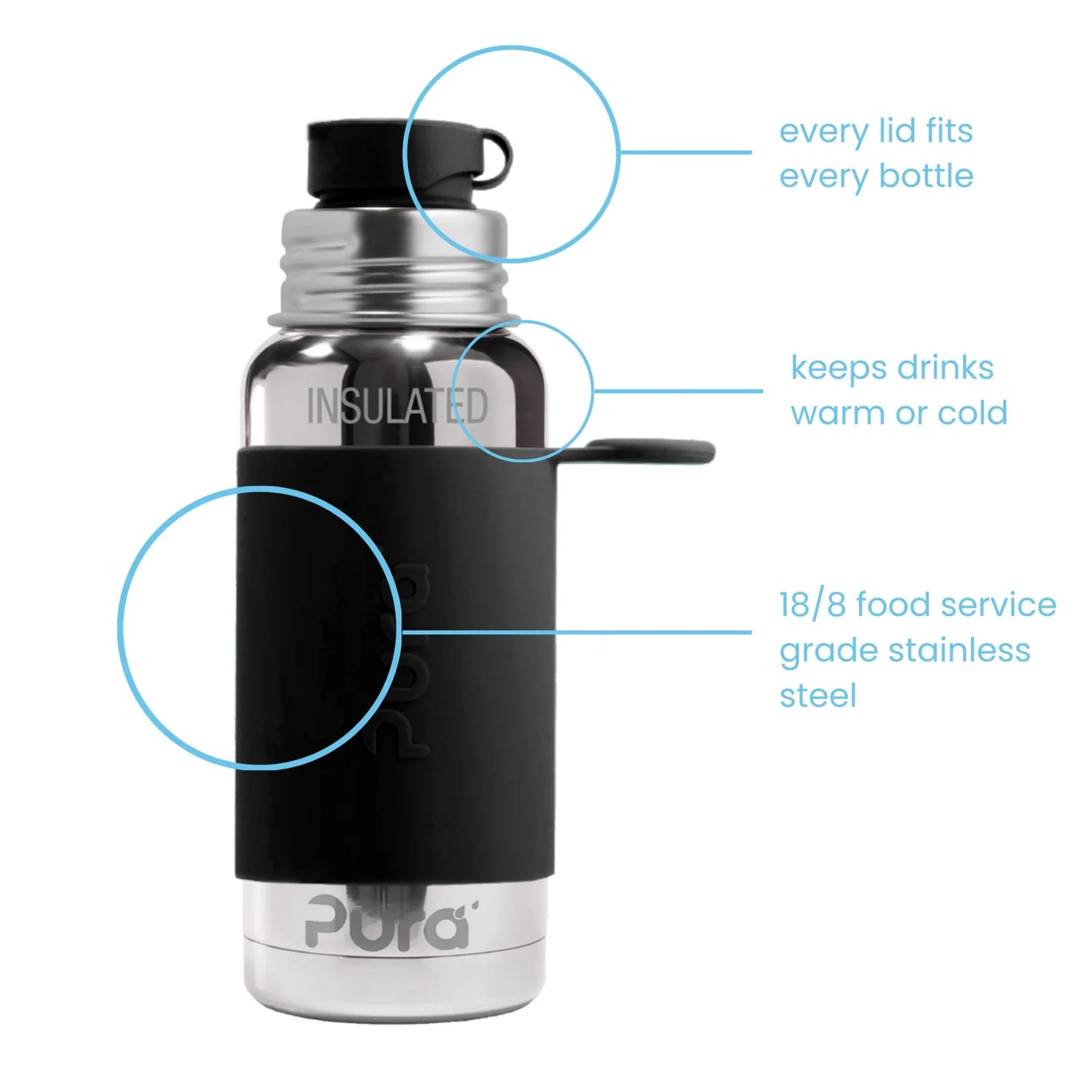 Pura ISOLERT sportsflaske 475 ml - Black - fra Lev Logisk