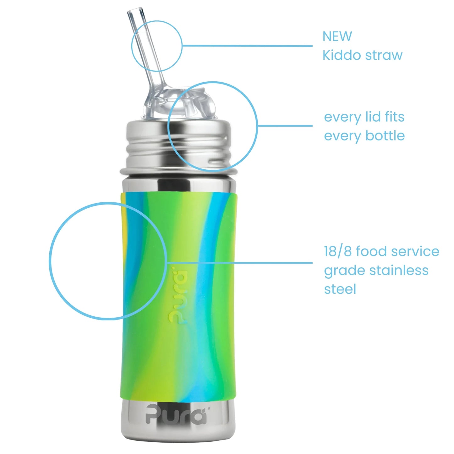 Pura KIDDO sugerørflaske 325 ml - Aqua swirl - Lev Logisk