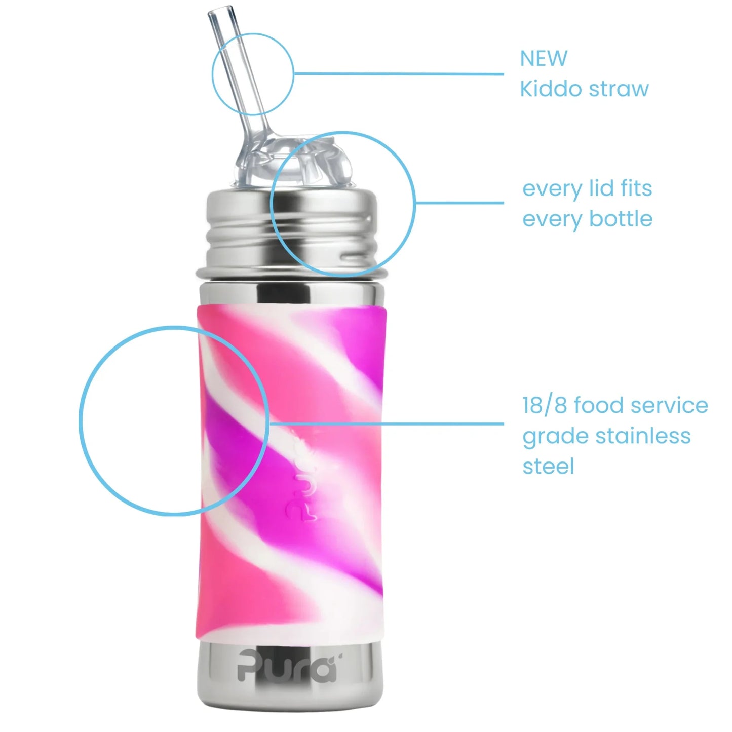 Pura KIDDO sugerørflaske 325 ml - Pink swirl - Lev Logisk