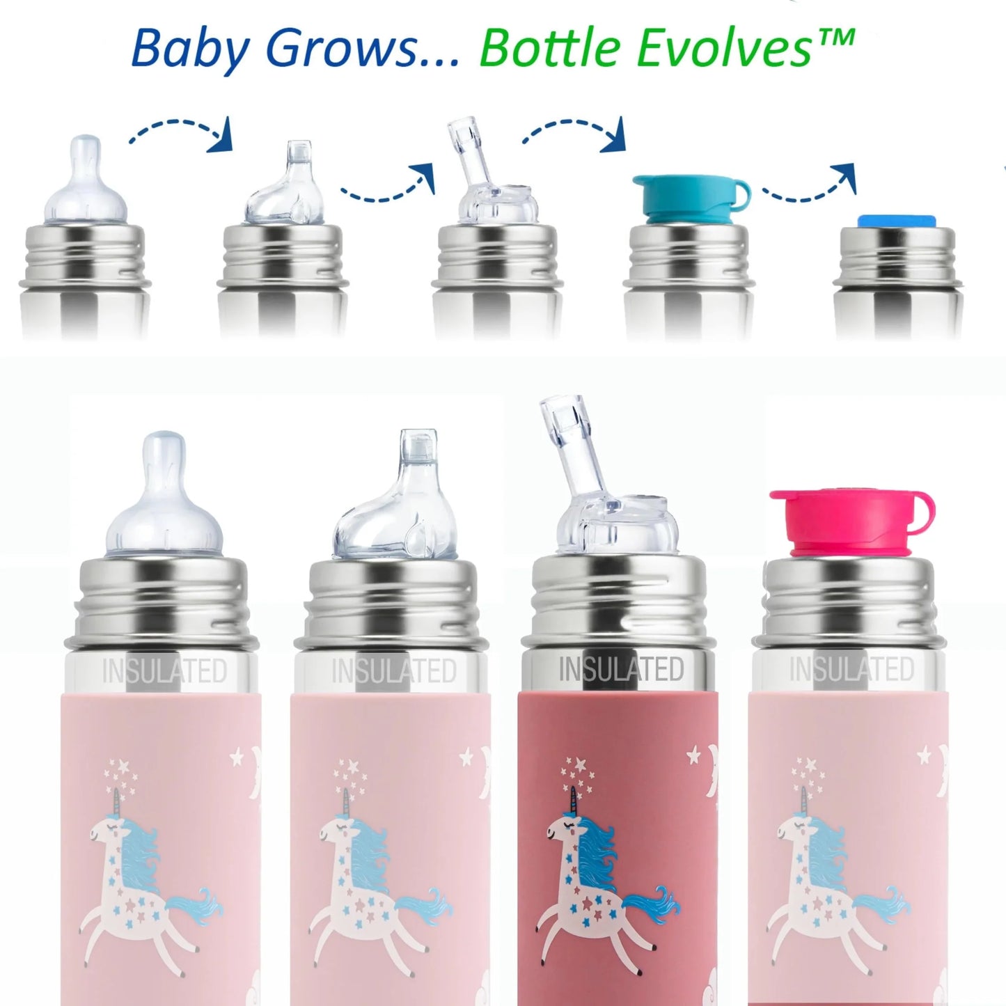 Pura Kiki ISOLERT KIDDO sugerørflaske 260 ml - Unicorn - Lev Logisk