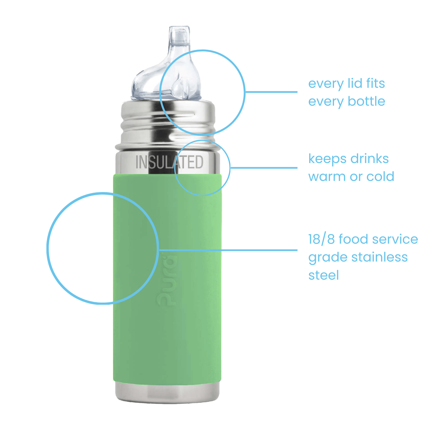 Pura Kiki ISOLERT sippyflaske 260 ml - Moss - Lev Logisk