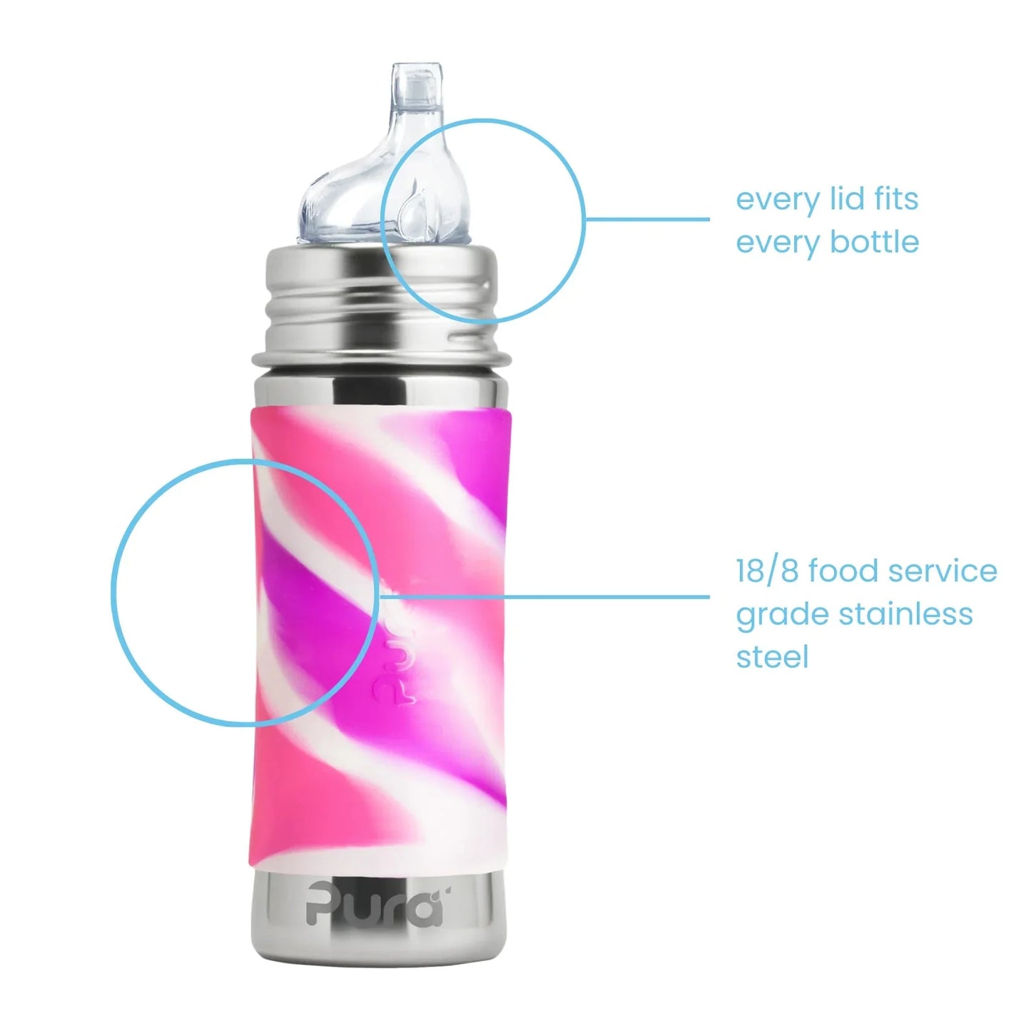 Pura Kiki sippyflaske 325 ml - Pink Swirl - Lev Logisk