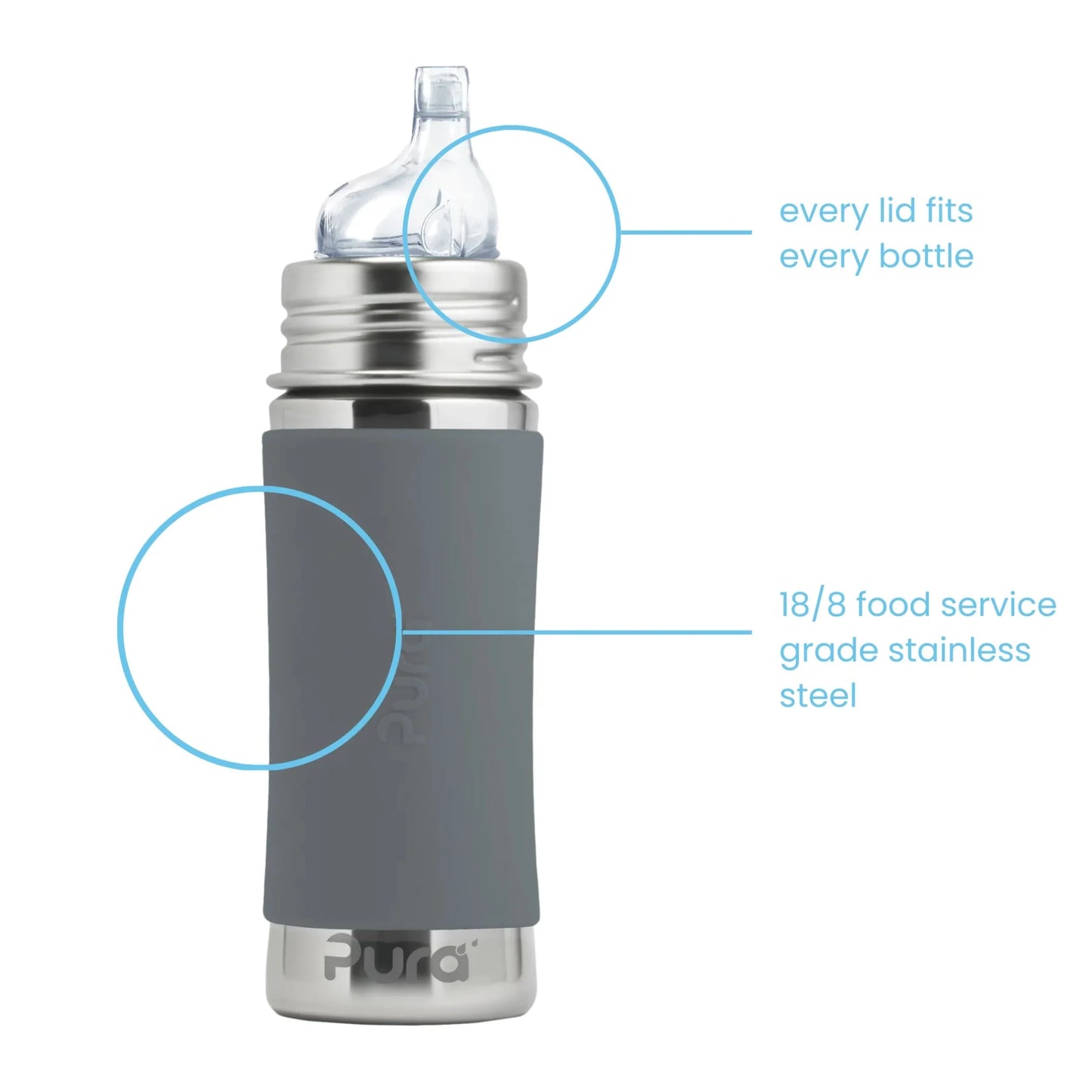 Pura Kiki sippyflaske 325 ml - Slate - Lev Logisk