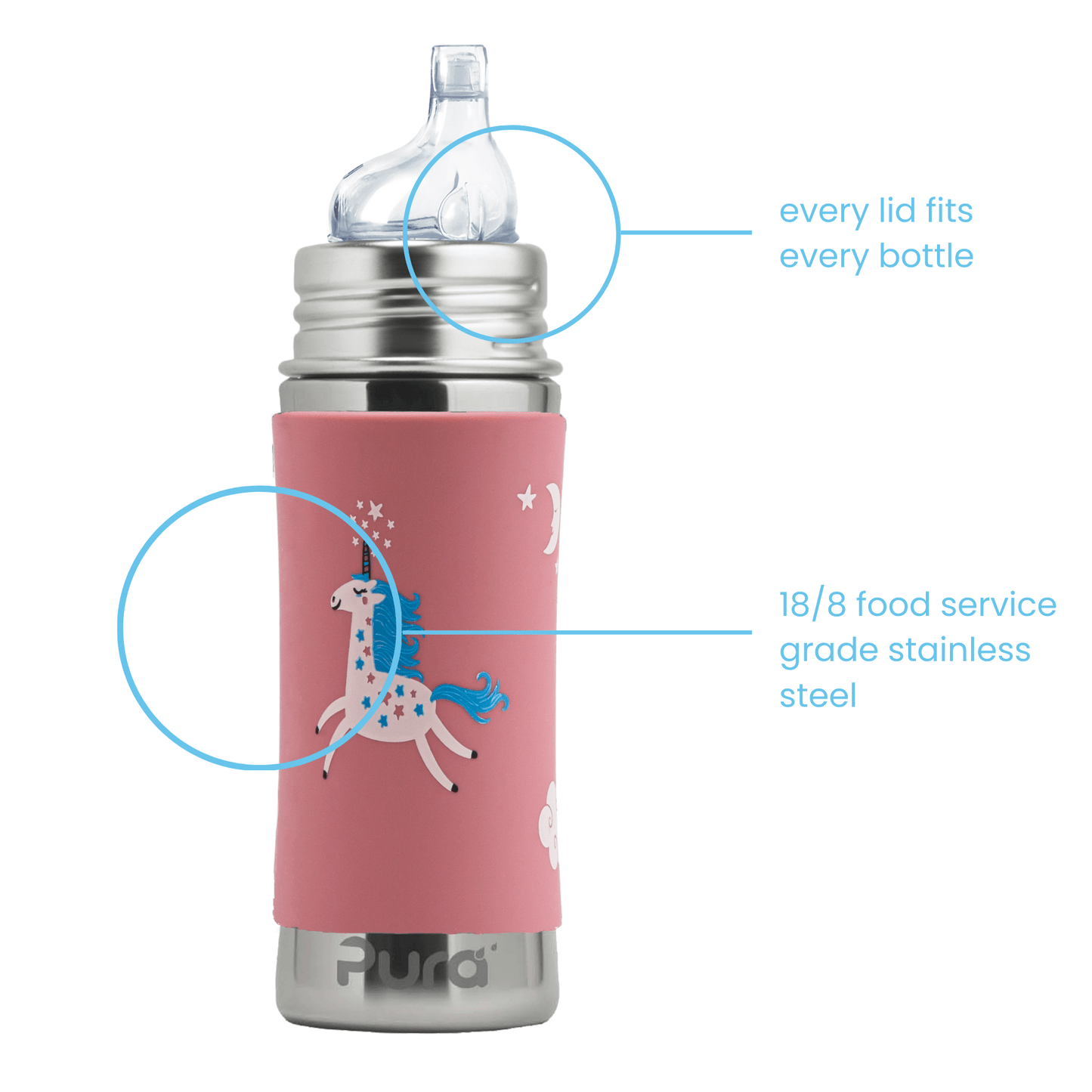 Pura Kiki sippyflaske 325 ml - Unicorn - Lev Logisk