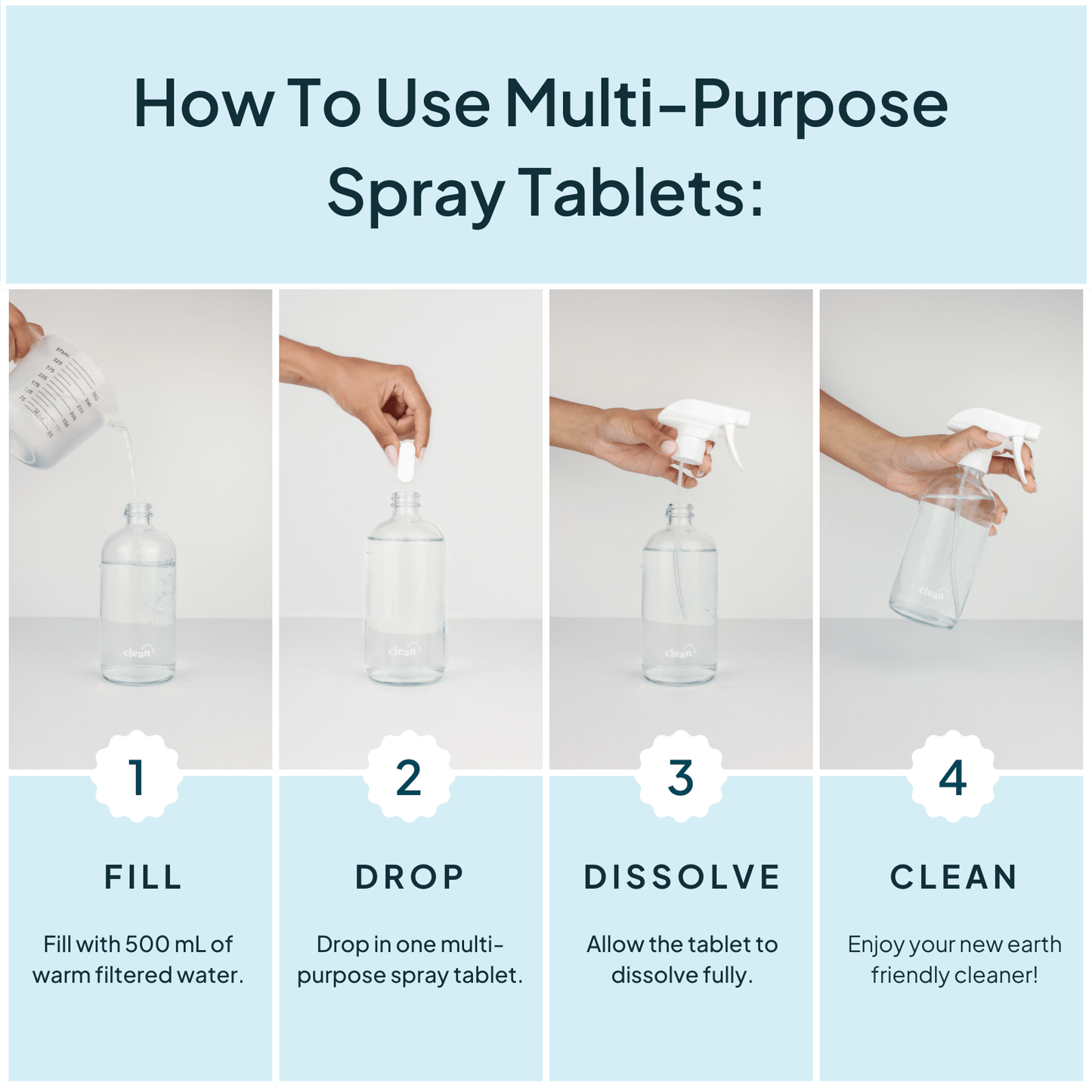 Sprayflaske i glass + tablett - Multiuse - Lev Logisk