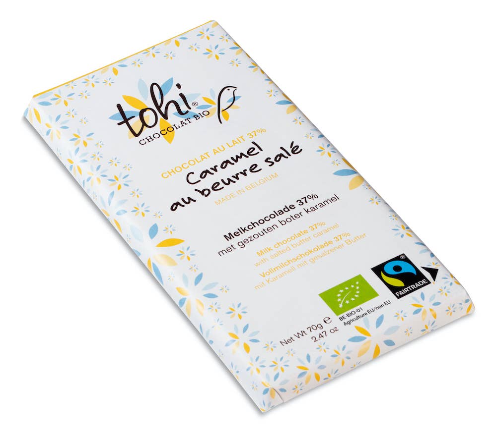 Tohi økologisk melkesjokolade 37% m/salt karamell - Lev Logisk