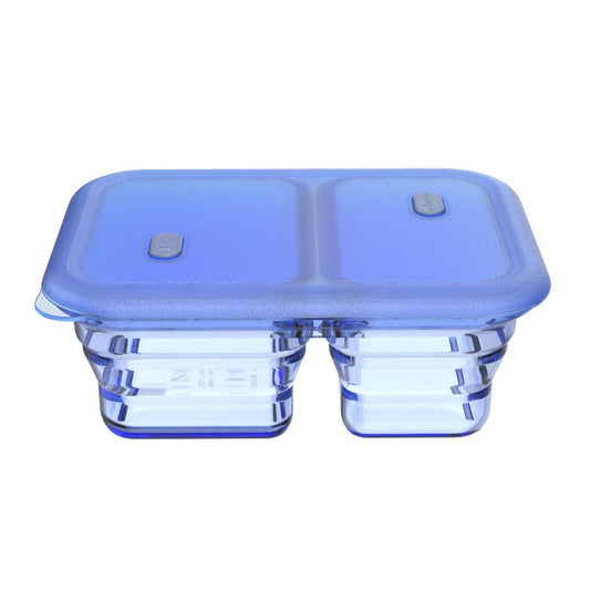1200ml sammenleggbar boks m/ 2 rom i silikon - blue - Lev Logisk