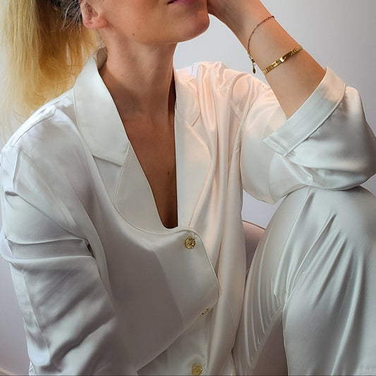 Hvit Silke Pysjamas Lang