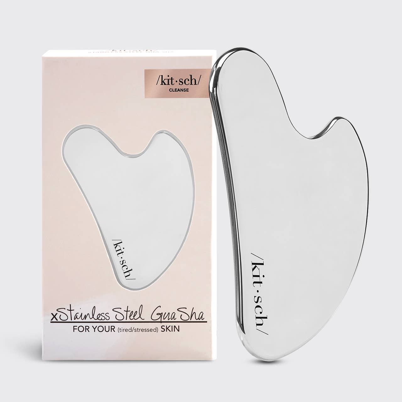 Gua Sha i rustfritt stål  - Front bilde med eske