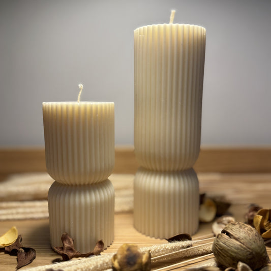 Ribbed hourglass pillar candle