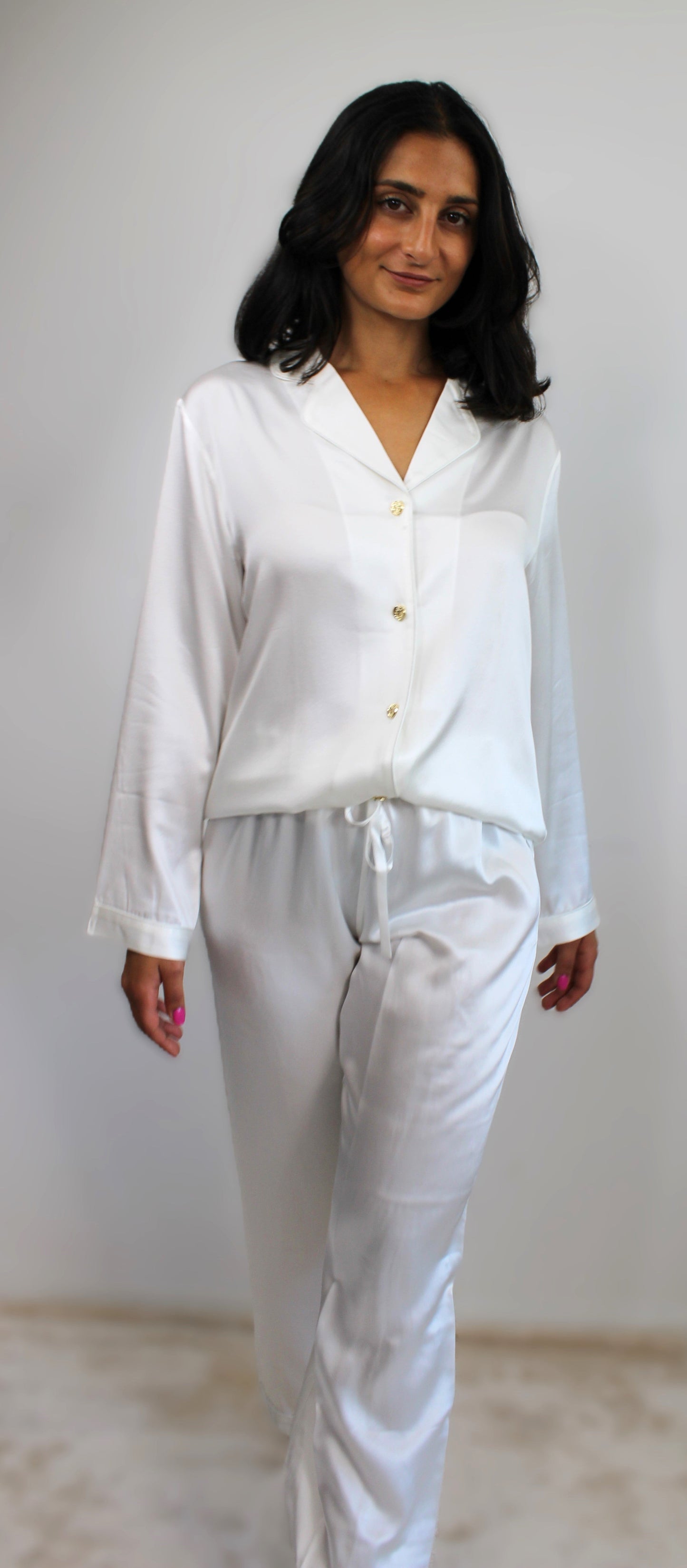 Hvit Silke Pysjamas Lang