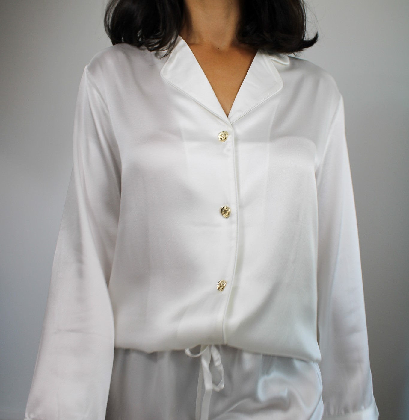 Hvit Silke Pysjamas Lang