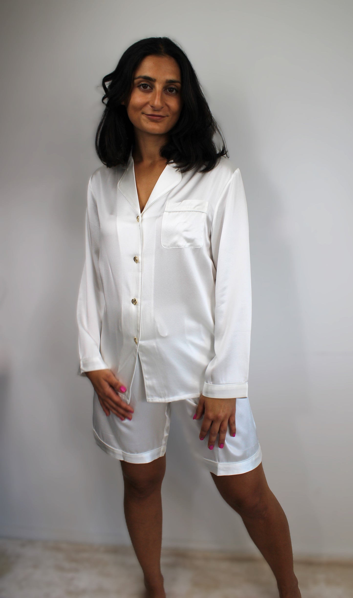 Hvit Silke Pysjamas Kort