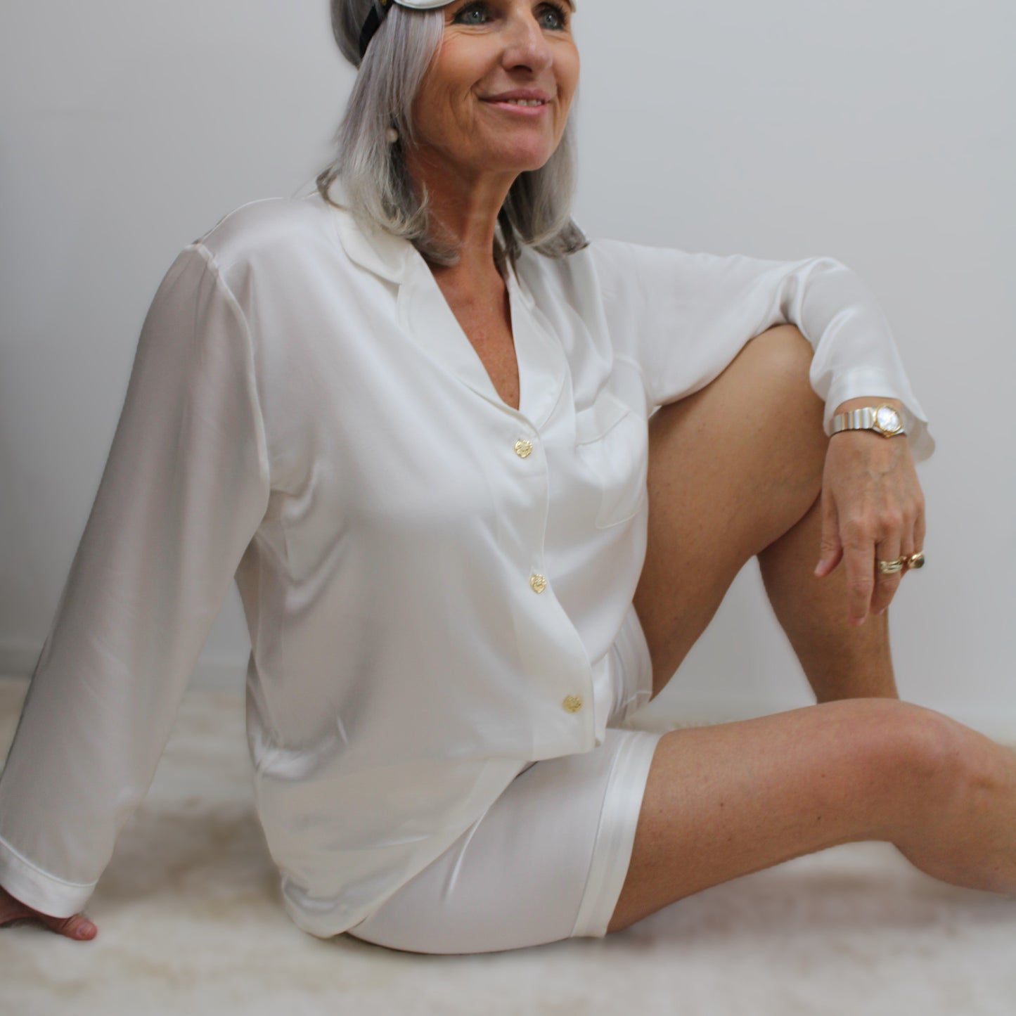 Hvit Silke Pysjamas Kort