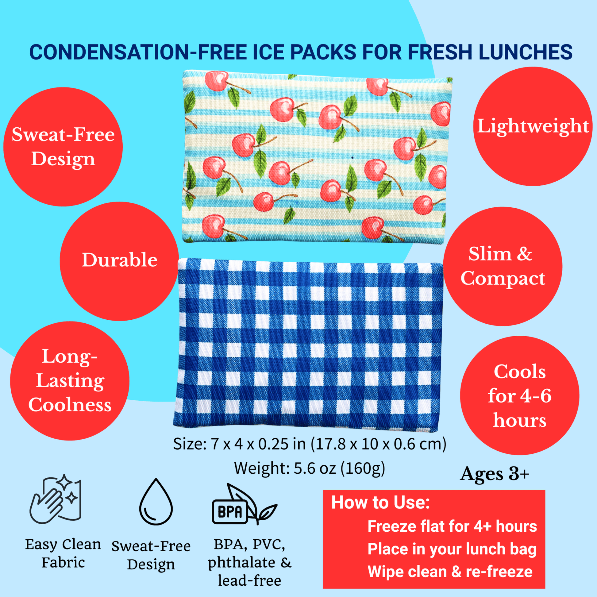 Kjøleelement i stoffpose - Ruter & kirsebær - fra Lev Logisk