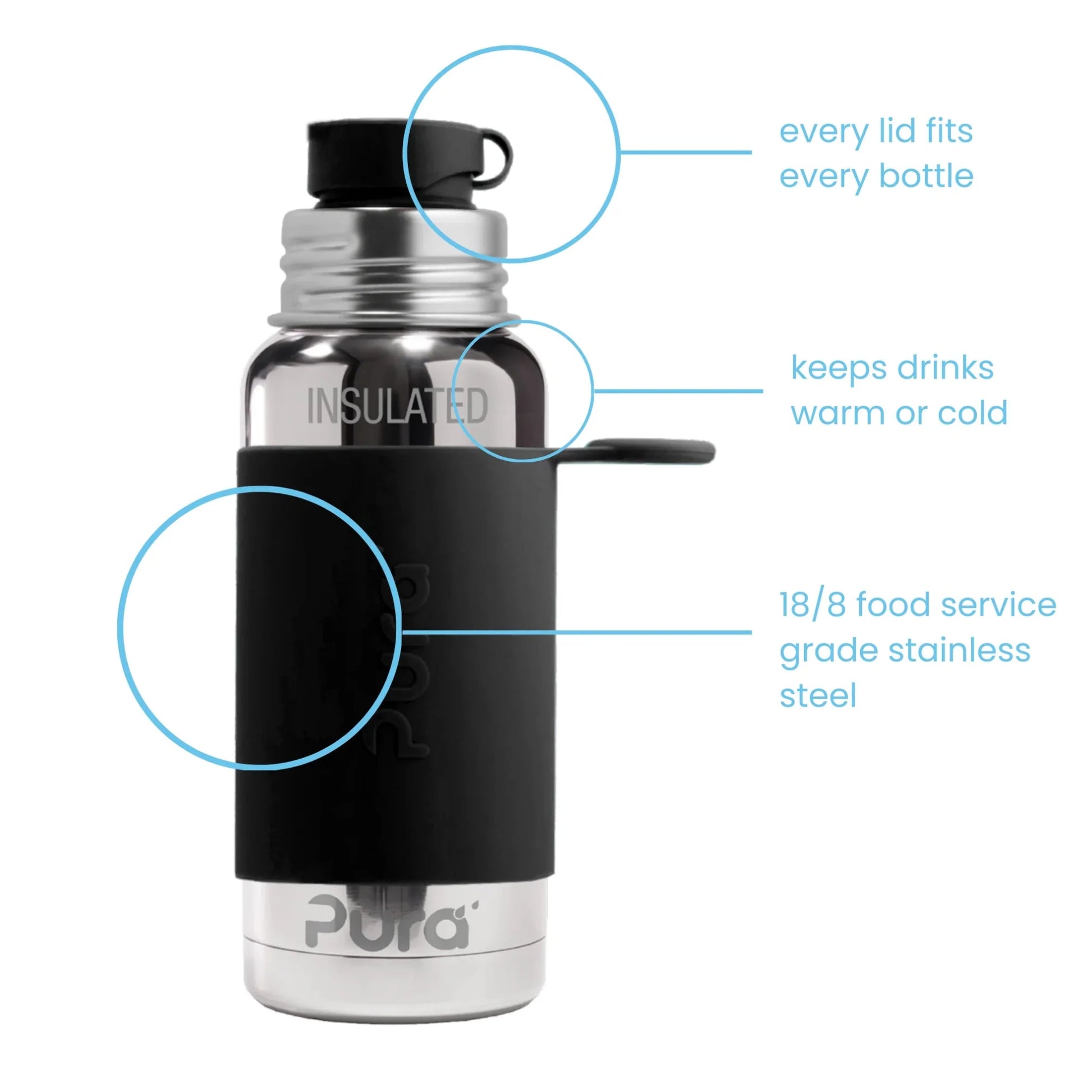 Pura ISOLERT sportsflaske 475 ml - Black - fra Lev Logisk