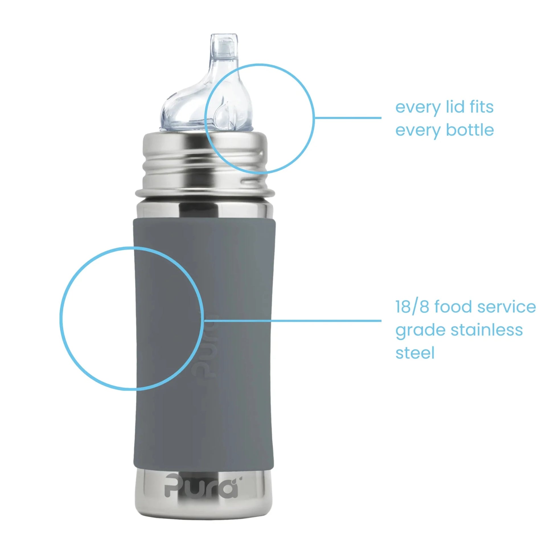 Pura Kiki sippyflaske 325 ml - Slate - Lev Logisk