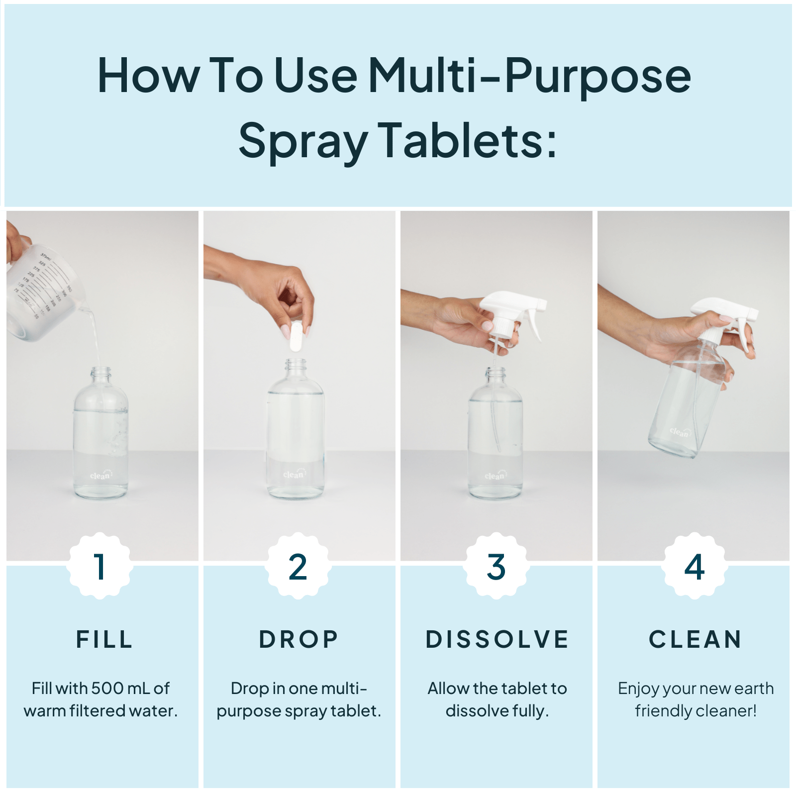 Sprayflaske i glass + tablett - Multiuse - Lev Logisk