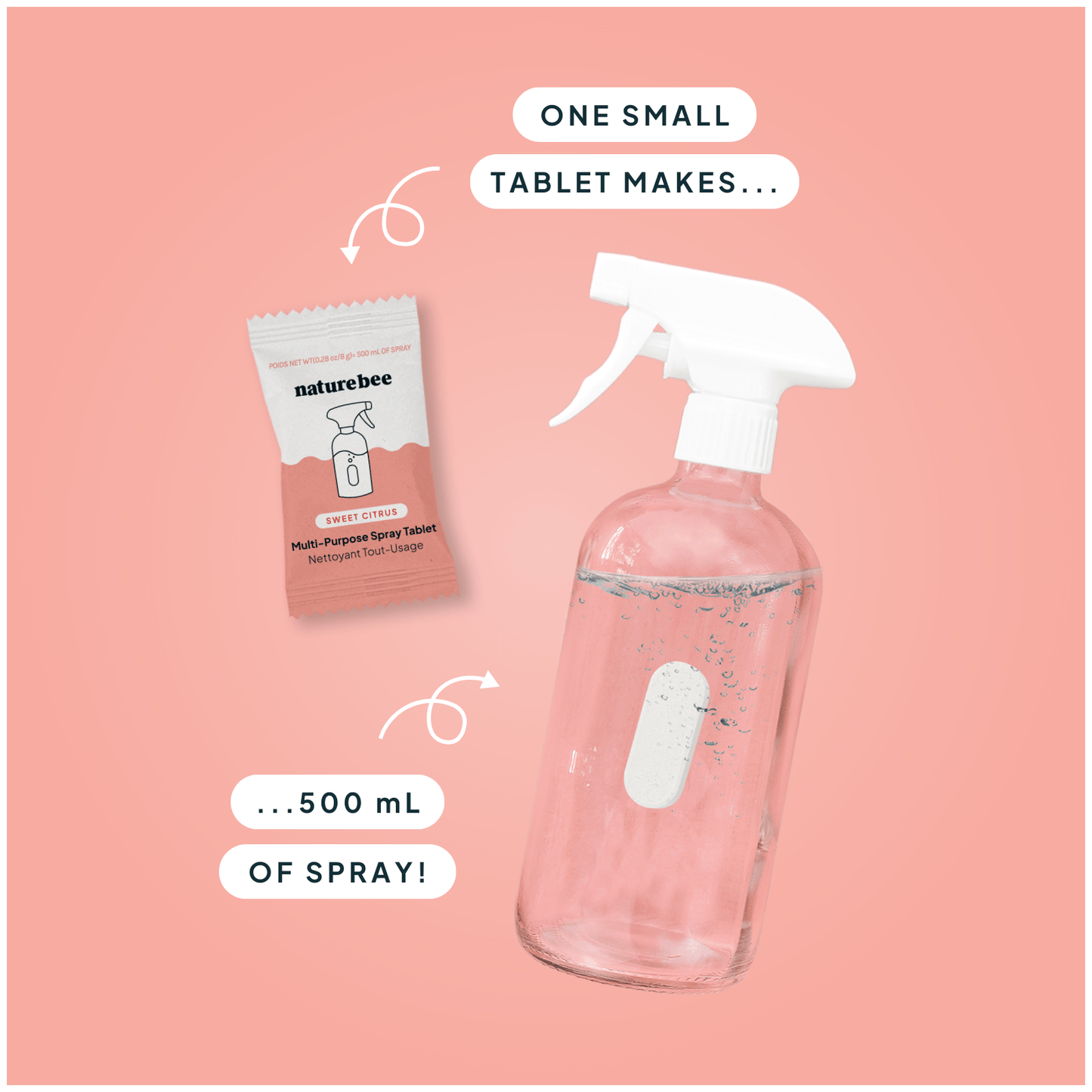 Sprayflaske i glass + tablett - Multiuse - Lev Logisk